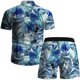 thumbnail image 3 of Conjunto casual de blusa y pantalones de playa de manga corta con estampado de botones para hombre Pompotops  oipoqjl51595, 3 of 8