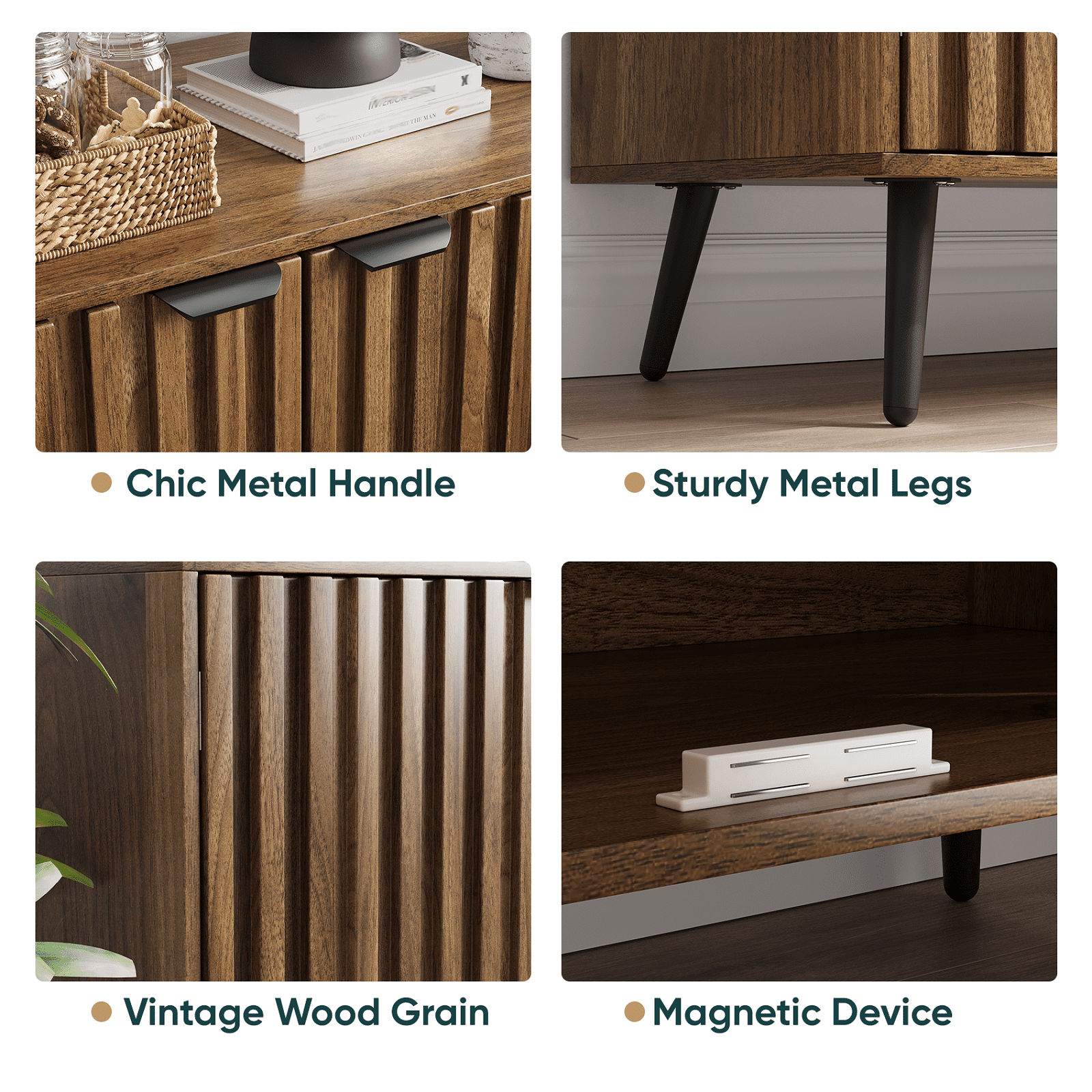 Algherohein Modern Sideboard and Buffets with 1 Storage Shelf,Entryway Fluted Cabinet with Doors,2 Pack