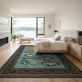 thumbnail image 3 of ODIKA 9'x12' Washable Area Rug Non-Shedding, Easy Care Fish Fishing Vintage Cabin Tackle Net Motif Lake Border Angler for Master Suite, California King, Under Bed, 3 of 7