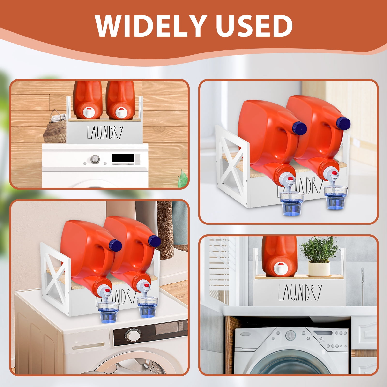 LINFANG Wooden Laundry Detergent Holder Easy Assembly Liquid Soap Storage Organizer Liquid Detergent Stand for Household Cleaning Supplies