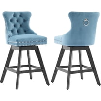 Swivel Bar Stools Set of 2, Velvet Counter Height Bar Stools with Back, Swivel Dining Chair with Button Tufted and Wooden Legs, Kitchen Chair Counter Stools for Kitchen Island, Ligth Blue