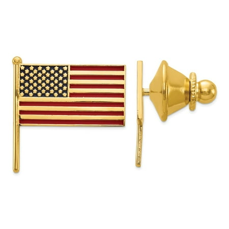 14k Gold Enamel American Flag - 14K Yellow Gold Enameled American Flag Tie Tac