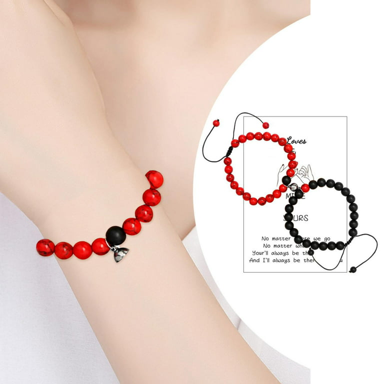 2pcs Beaded Black And Red Bracelet Bead-string Bracelet Jewelry Accessory  for