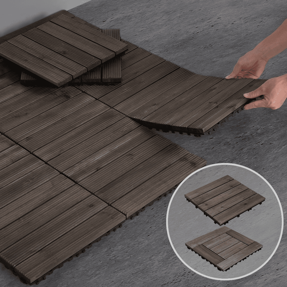 Smile Mart 12" x 12" Interlocking Wood Flooring Tiles for Indoor & Outdoor, 11pcs, Black