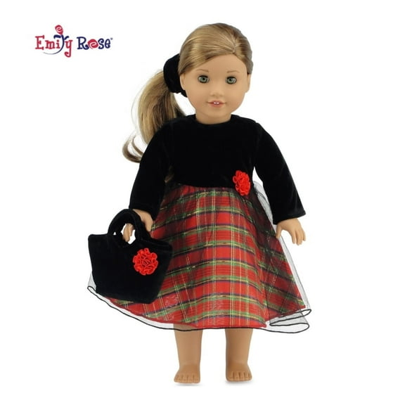 Emily Rose 18" Doll Clothes - Beautiful Red Holiday 18" Doll Dress with Black Velvet Top | 18 Inch Doll Party Holiday Outfit Includes Purse | Fits 18" American Girl Dolls