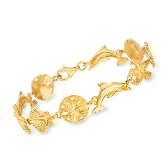 Ross-Simons 18kt Gold Over Sterling Silver Sea Life Link Bracelet, Women's, Adult