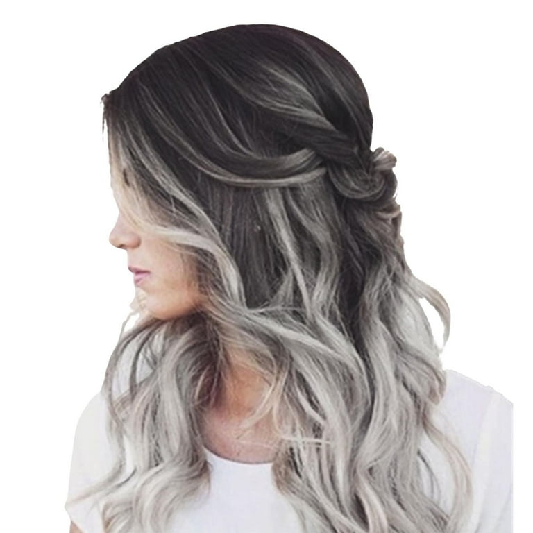 Faithtur Women Wavy Wig Natural Looking Long Ombre Grey Blonde Wig