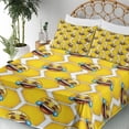 thumbnail image 3 of Ambesonne Laughing Emoji Fitted & Top Sheet Set with Sham, Futurist Robot Faces, White Mustard and Blue, 3 of 5