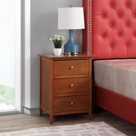 Noble House 3-Drawer Nightstand Transitional Bedside Table with Durable Particle Board Frame Oak Finish