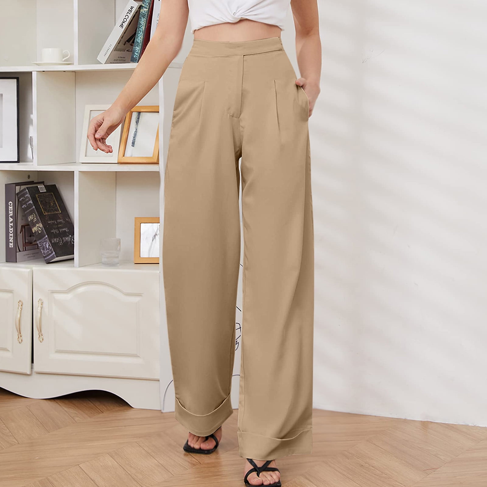 Bowake Women's High Waisted Wide Leg Dress Pants, Casual