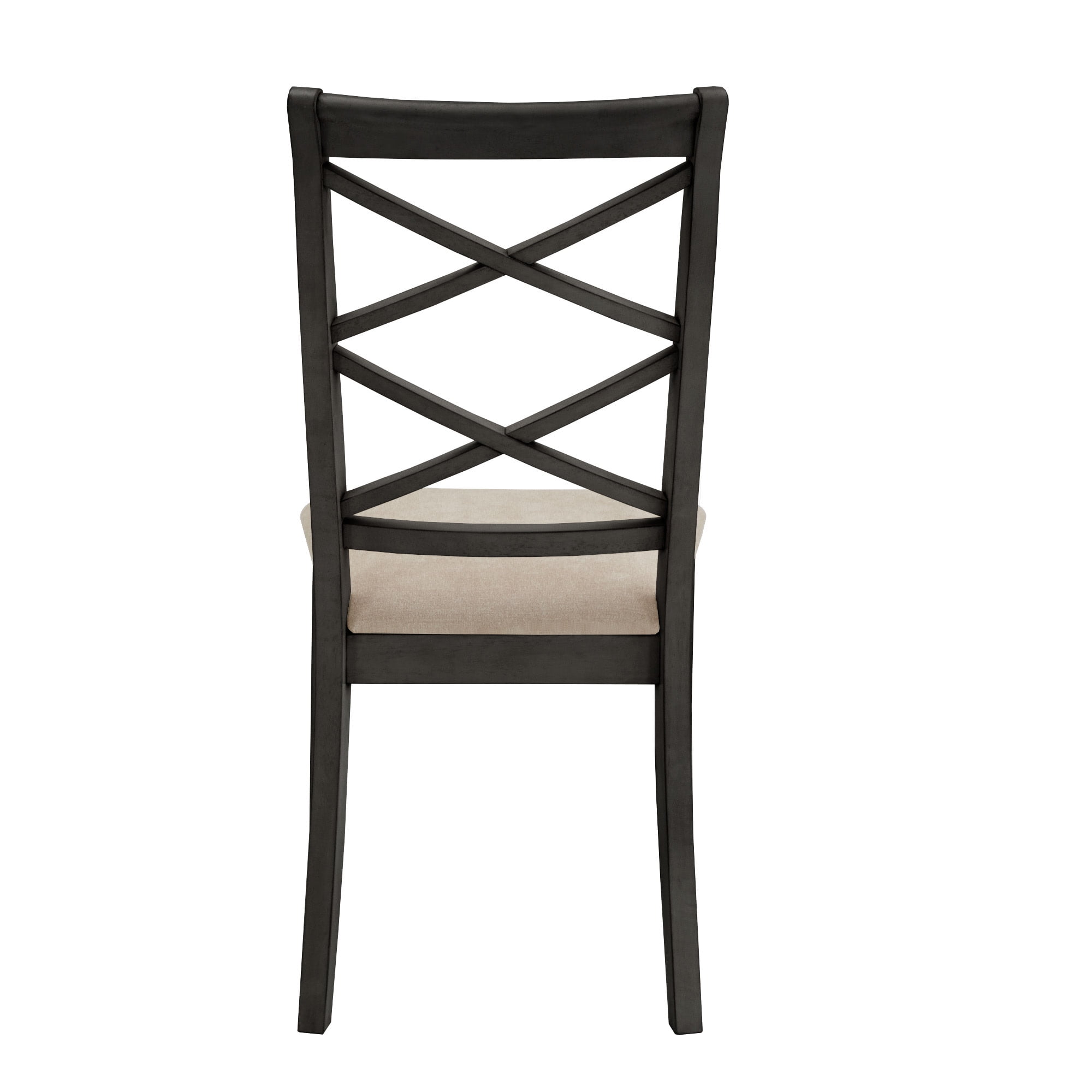 Weston Home Farmhouse Wood Finish Double Cross Back Sand Fabric Dining Chair, Antique Black (Set of 2)
