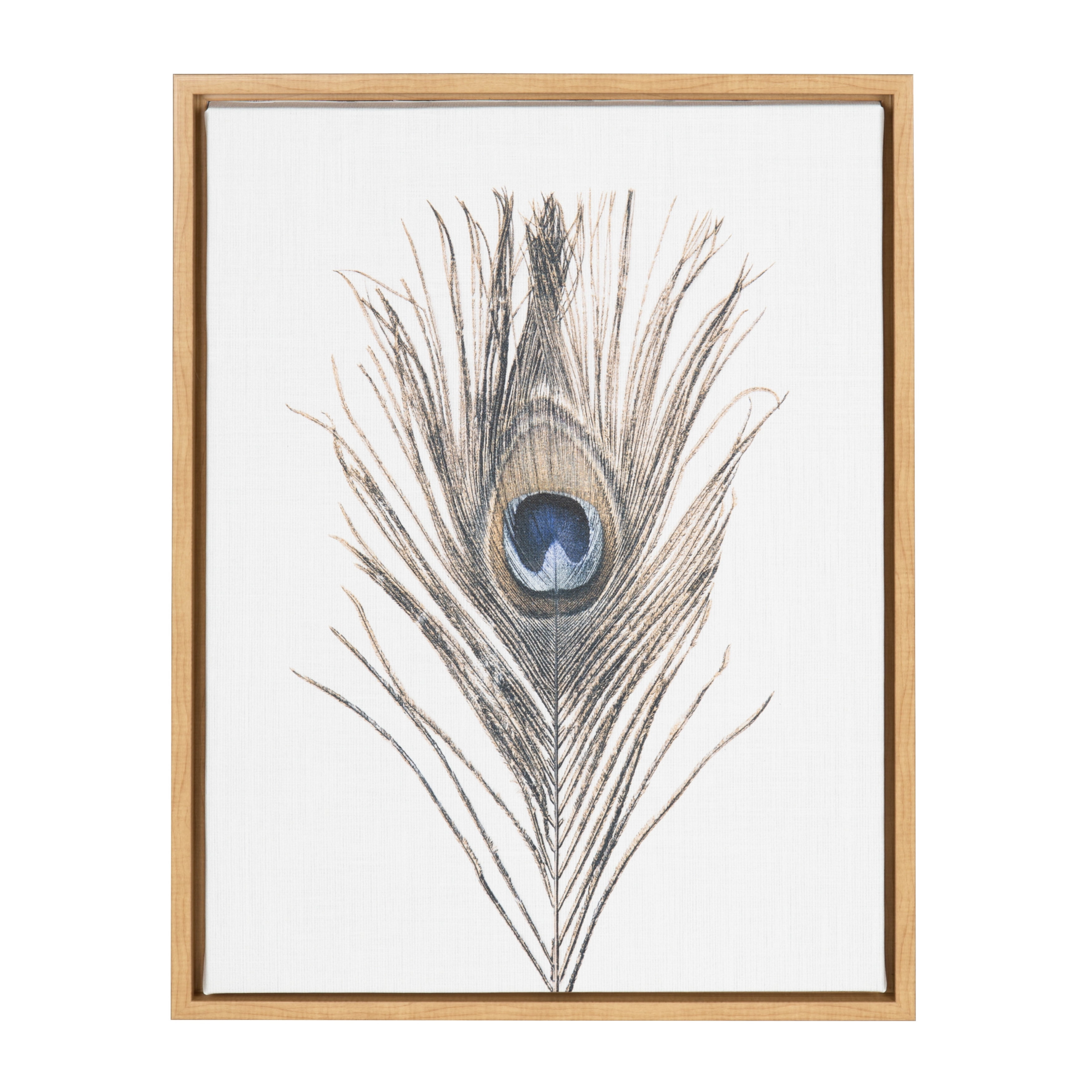 Kate and Laurel Sylvie Peacock Feather Natural Framed Canvas Wall Art