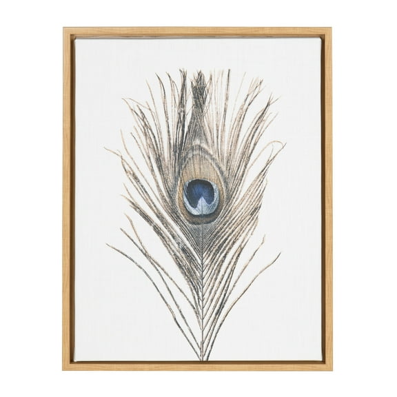 Kate and Laurel Sylvie Peacock Feather Natural Framed Canvas Wall Art by Simon Te Tai, 18x24 Natural