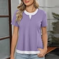 thumbnail image 2 of ZHYou 2 in 1 Layered Short Sleeve T Shirts for Women Casual Loose Fit Crew Neck Color Block Summer Tops Purple M, 2 of 6