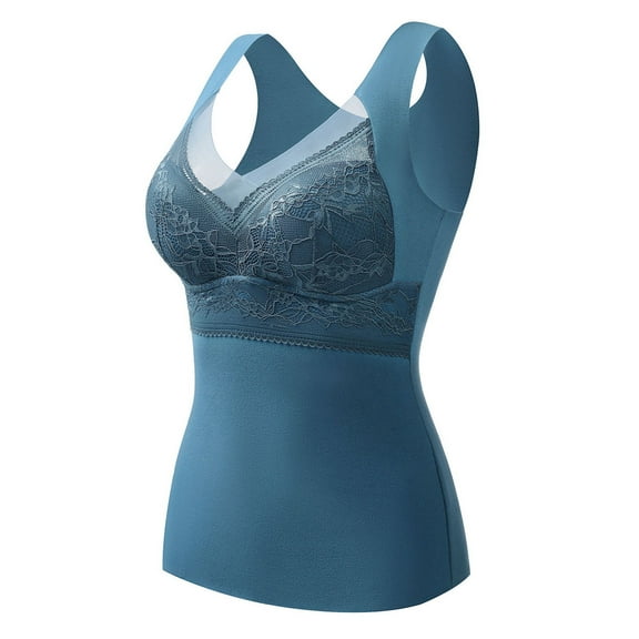 Womens Plus Size Thermal Underwear Thicken Fleece Lined V-neck Underwear Cami Shirt Soft Comfy Tank Tops Undershirt
