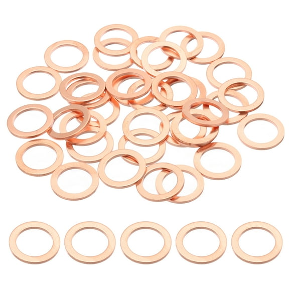 35PCS M14 Copper Washers, M14x20x1.5mm Copper Crush Washer Metric Flat Washers Sealing Washers Assortment Kit Oil Drain Plug Gasket Ring for Automotive Battery Vehicles Screws Bolt