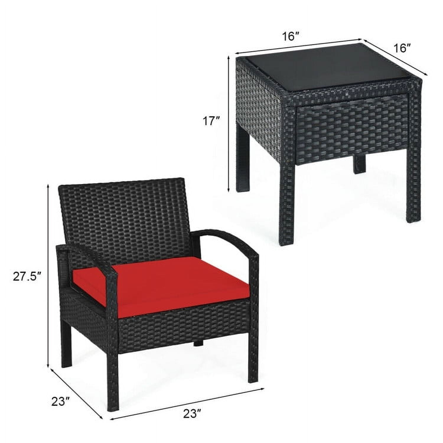 Aimee Lii 3 Pieces Outdoor Rattan Patio Conversation Set, Wicker Patio Furniture Set with Seat Cushions, Red