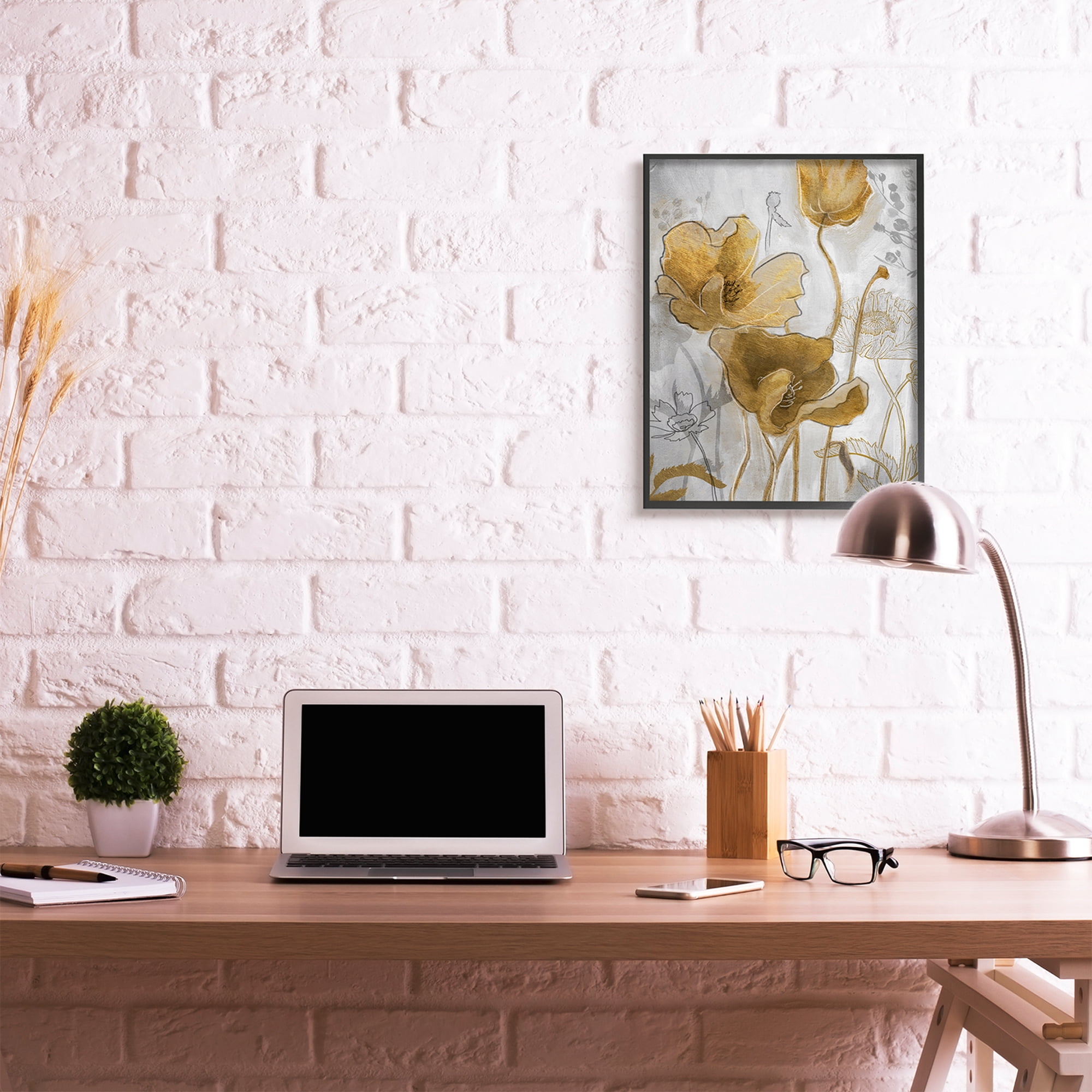 Stupell Industries Golden Poppy Field Abstract Floral Illustration Black Framed, 24 x 30, Design by Studio W