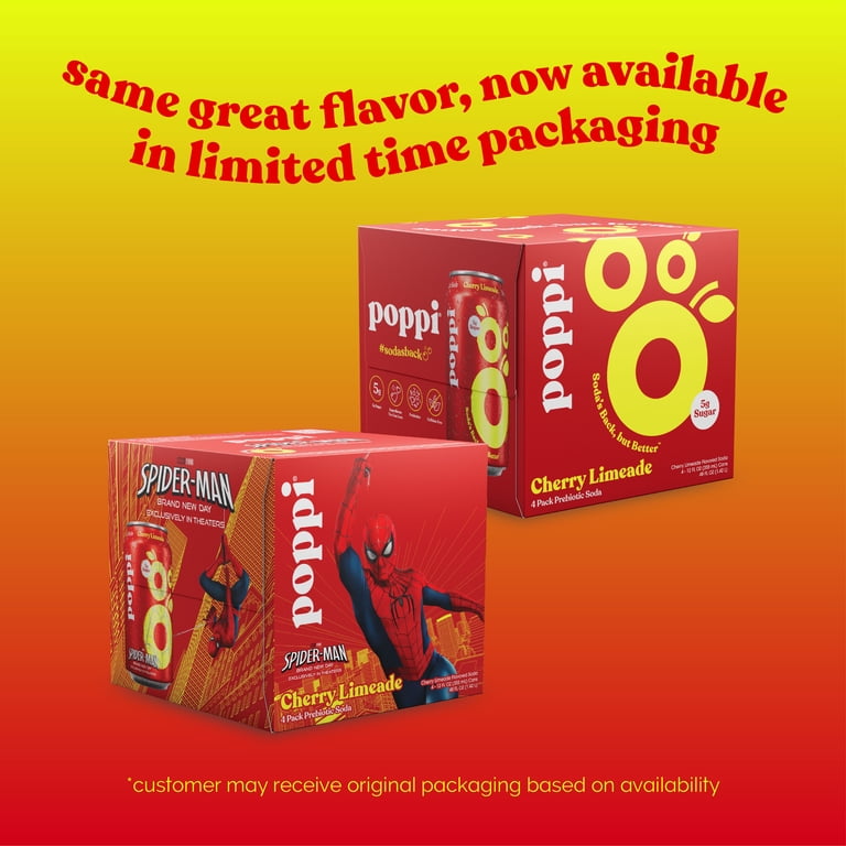 poppi, Prebiotic Soda, Cherry Limeade 12 fl oz, 4 Pack Cans