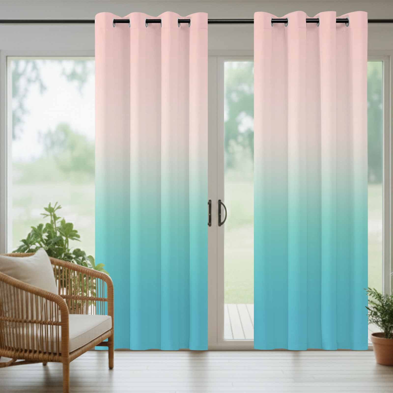 Pink Teal Ombre Outdoor Curtains for Patio Waterproof,Windproof Privacy Curtains with Weighted Bottom,Modern Abstract Art Gradient Aesthetics Outside Drapes for Picnic Garage Yard 54"x84" 2 Panel