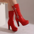 thumbnail image 7 of Red Fashionable Mid Calf Boots For Women With Solid Color And Belt Buckle Platform Heel For Winter Style, 7 of 7