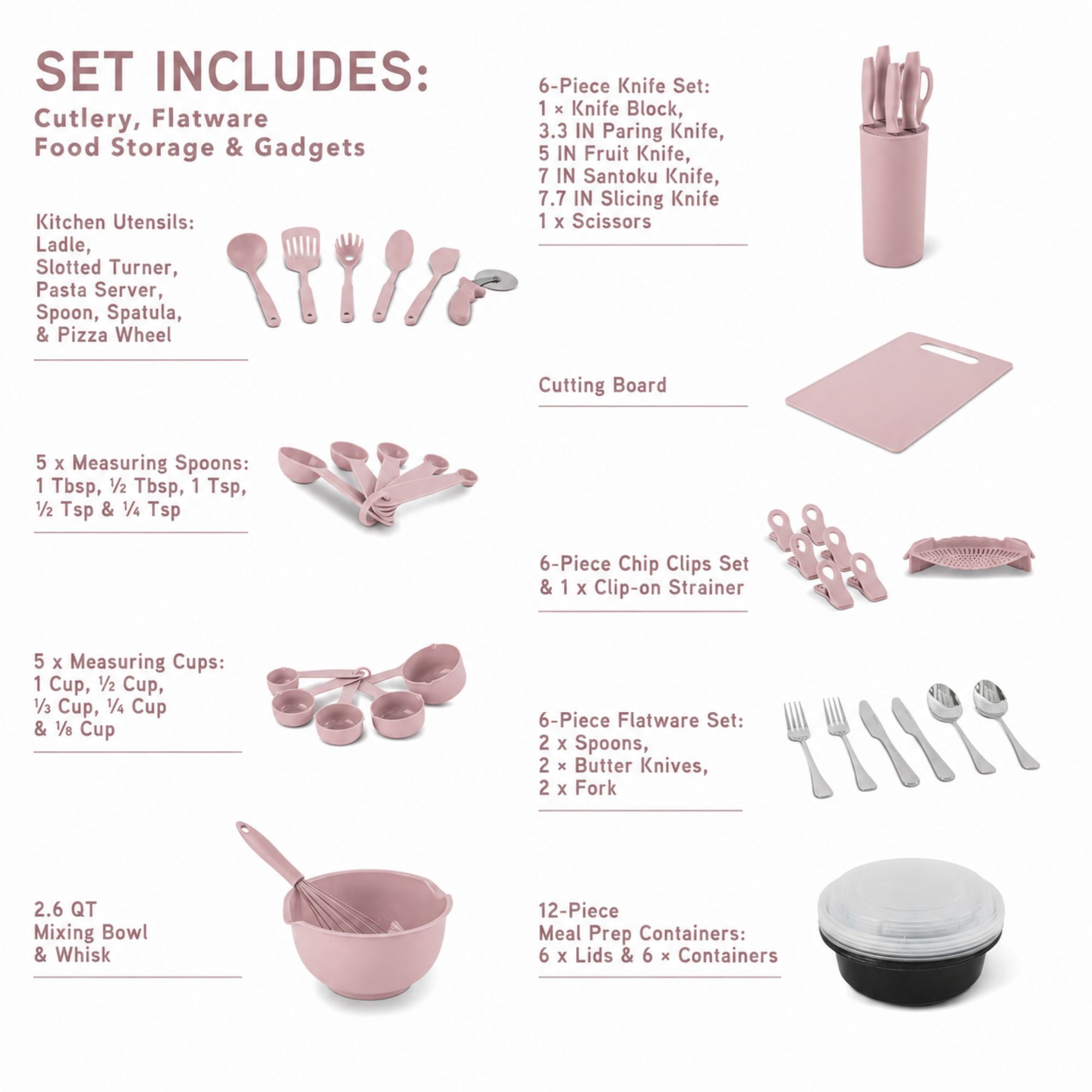 Elements by Thyme & Table 60-Piece Ceramic Non-Stick Cookware Set - Dusty Rose