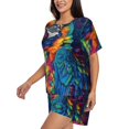 thumbnail image 2 of Kdxio Vibrant Rainbow Parrot Fantasy Print Pajamas Sets for Women Short-Sleeved Pjs with Lounge Shorts Two Piece Sleepwear S-4XL, 2 of 5