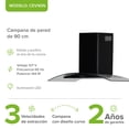 thumbnail image 3 of Campana de Cocina Extractora de Pared AVERA En Acero Inoxidable y Vidrio Templado 90 Cm Negra CEV90N, 3 of 10