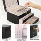 thumbnail image 4 of Organizador de Joyas Caja de Almacenamiento de Cuero con 3 Niveles, Cubo de Organizador con Cerradura, Caja de Joyas para Anillos/Pendientes/Collares/Pulseras/Etc. (Negro), 4 of 7