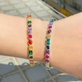 thumbnail image 4 of Multicolor Rainbow CZ Yellow Gold Plated Big Round Open Cuff Bangle Boho Jewelry, 4 of 9