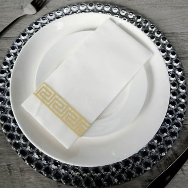 Efavormart 20 Pack Foil Disposable White Airlaid Paper Dinner Napkins | Soft Linen-Feel Hand Towels Greek Key for Kitchen, Bathroom, Parties, Weddings - Gold