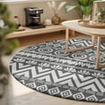 thumbnail image 4 of Round Area Rug 3ft Gray Boho Diamonds Floor Carpets Indoor Floor Area Mat Stain-Proof Mat Circle Rugs for Living Room Dining Room Kitchen Bedroom, Bohemian Tribal Zigzags Circles Sofa Throw Carpet, 4 of 9
