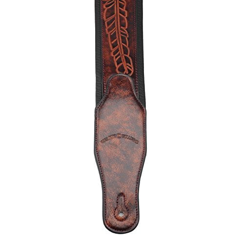 Walker and Williams GB-133 Chestnut Brown Feather Pattern Padded Guitar Strap