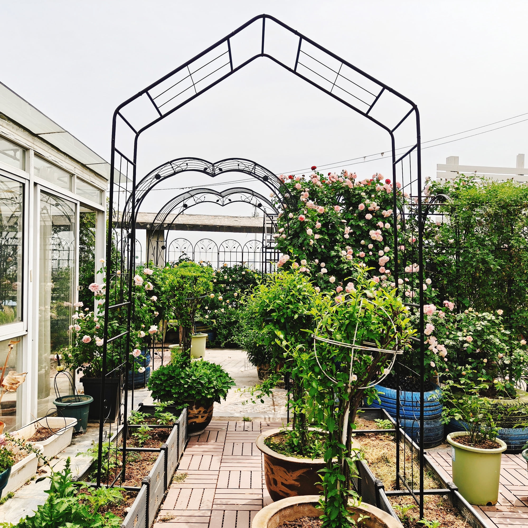 Garden Arch, Climbing Plants Support Rose Arch Outdoor Black L56.3" x W16.93" x H94.5"