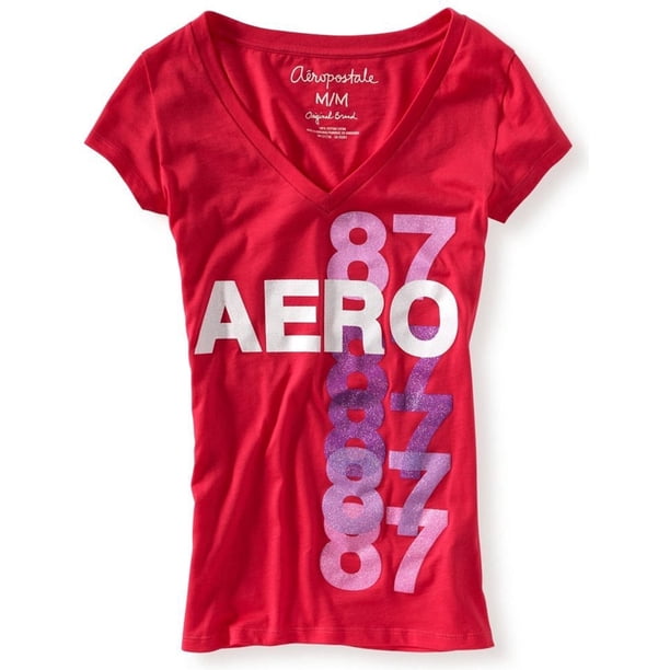 Aeropostale - Camiseta gráfica para mujer con purpurina multicolor 87'shsirt, rosa, extragrande