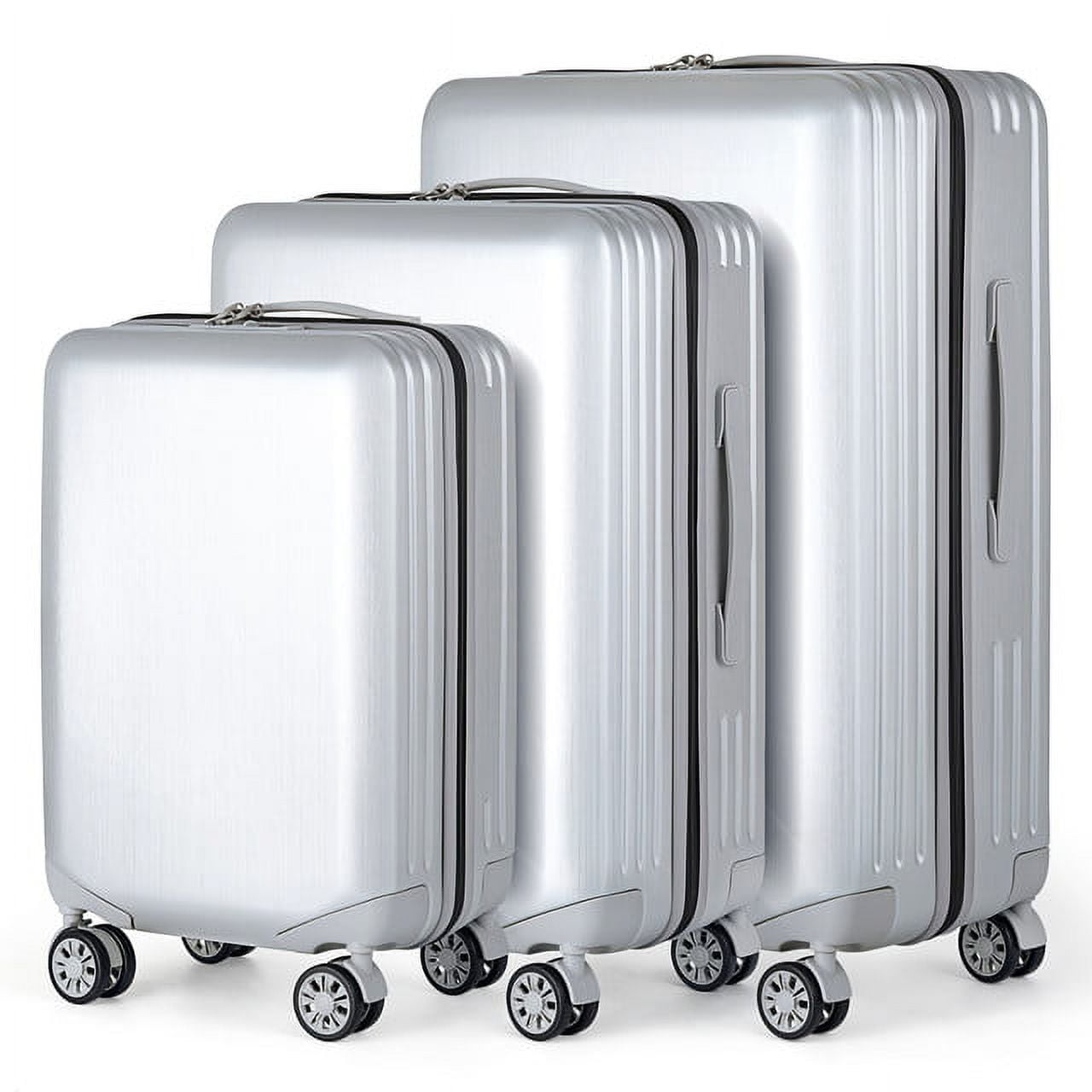 Hikolayae Mesa Collection Hardside Spinner Luggage Sets in Silver, 3 Piece - TSA Lock