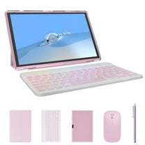 Tablet 2 in 1 Tablet with Keyboard Case Mouse Stylus Pen, 10 inch Tablet Android 14 Tablets PC, 10.1" HD Tab 6000mah Battery 32GB 1024GB Expandable 2MP 8MP Dual Camera Tableta Computer Pink