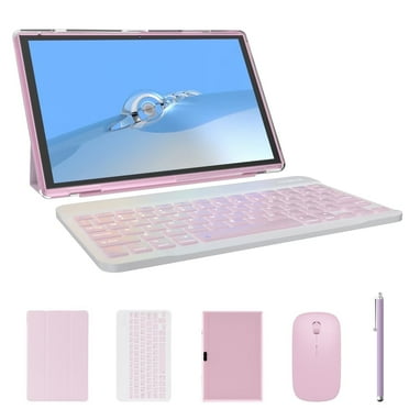 Tablet 2 in 1 Tablet with Keyboard Case Mouse Stylus Pen, 10 inch Tablet Android 14 Tablets PC, 10.1" HD Tab 6000mah Battery 32GB 1024GB Expandable 2MP 8MP Dual Camera Tableta Computer Pink