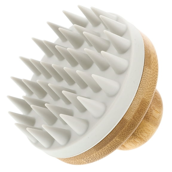 Masteelf White Bamboo Wooden Scalp Massager Shampoo Brush for Shower with Soft Silicone Teeth for Hair Growth and Dandruff Removal