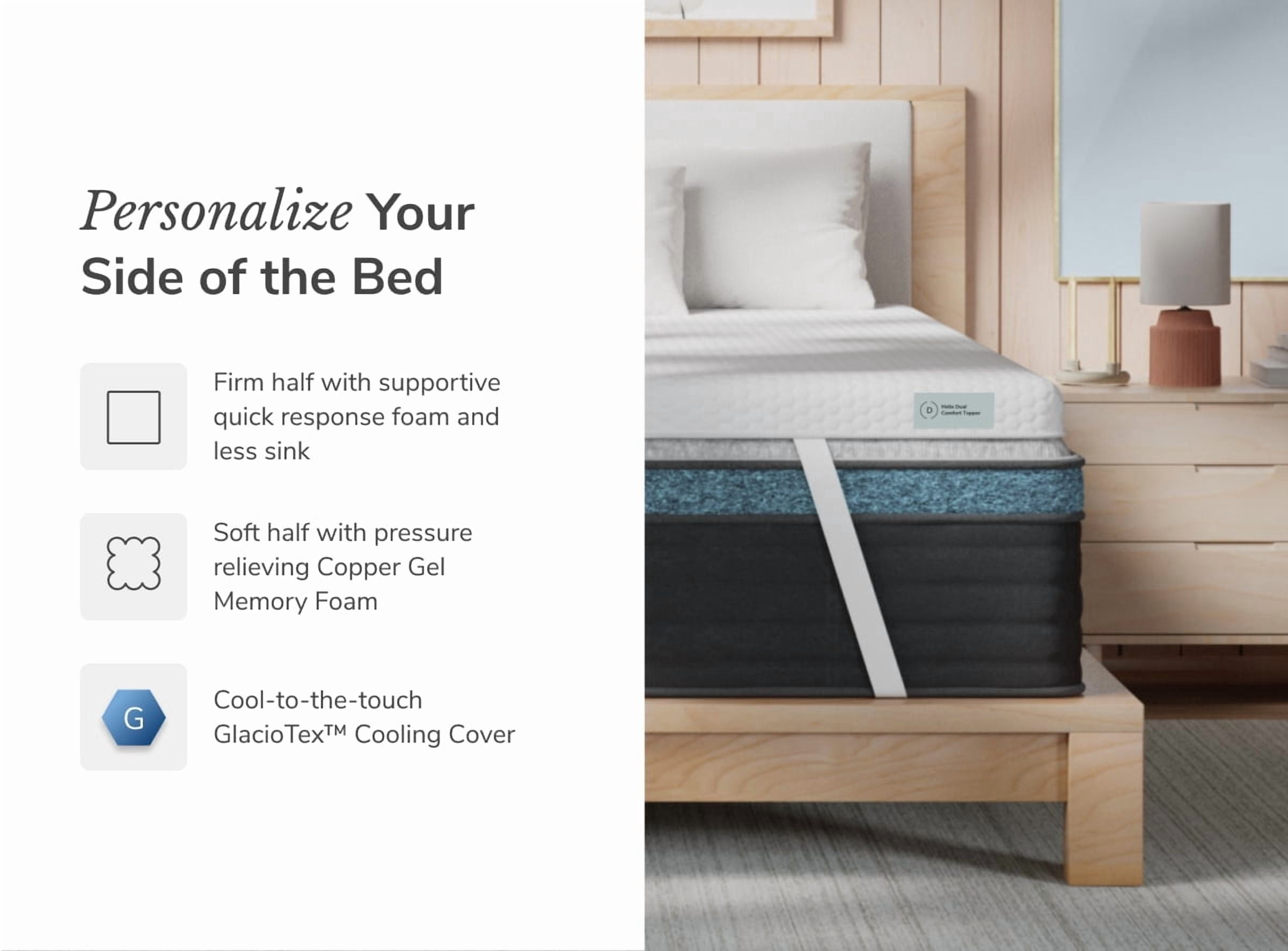 Helix Dual Comfort Mattress Topper with GlacioTex, Queen