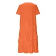 thumbnail image 6 of SMihono Tshirt Dress Women Summer Cotton Linen Patchwork Short Sleeve Crewneck Pleated Midi Dresses T Shirt Dresses for Women Orange S, 6 of 7