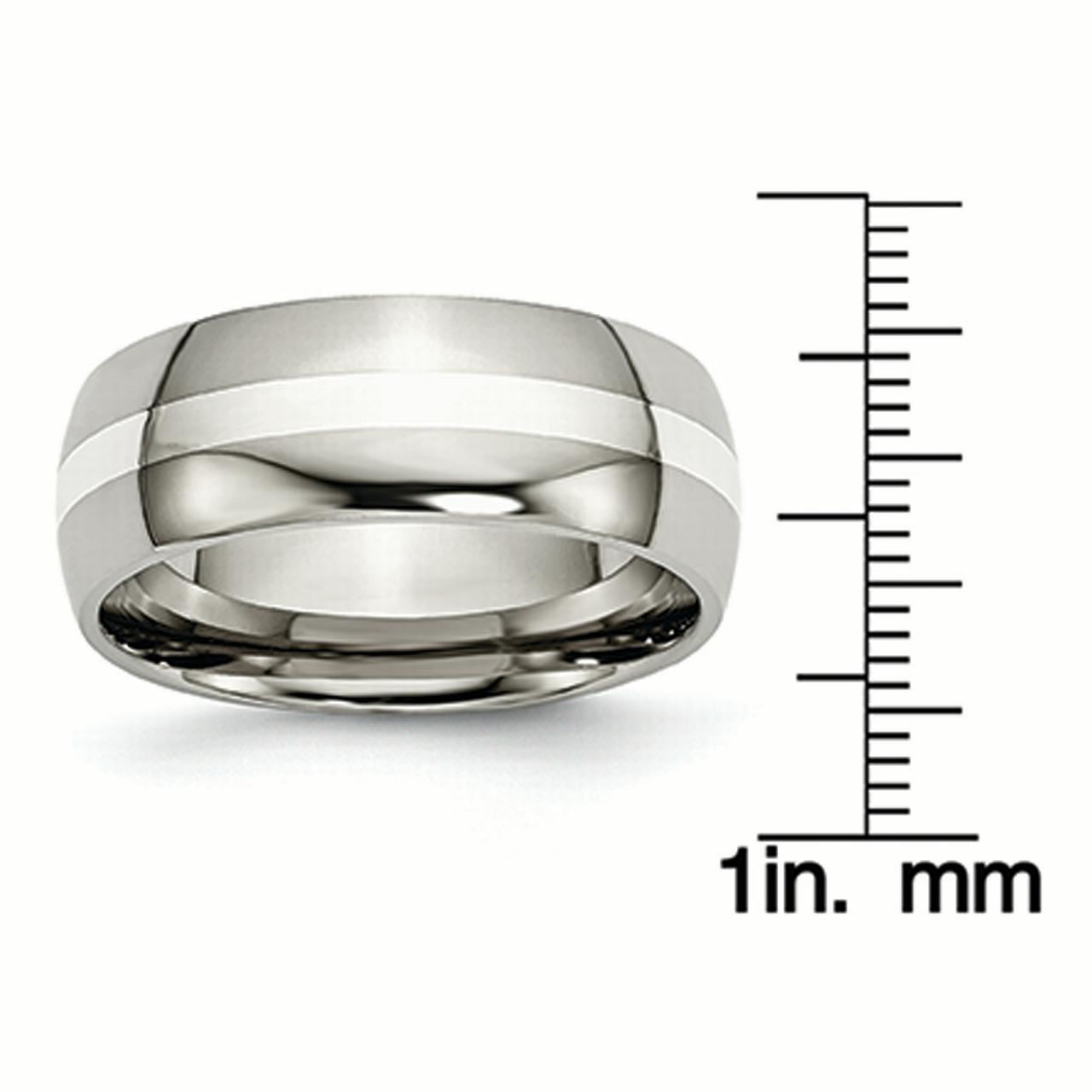 Best Quality Free Gift Box Titanium Sterling Silver Inlay 8mm Brushed Band 