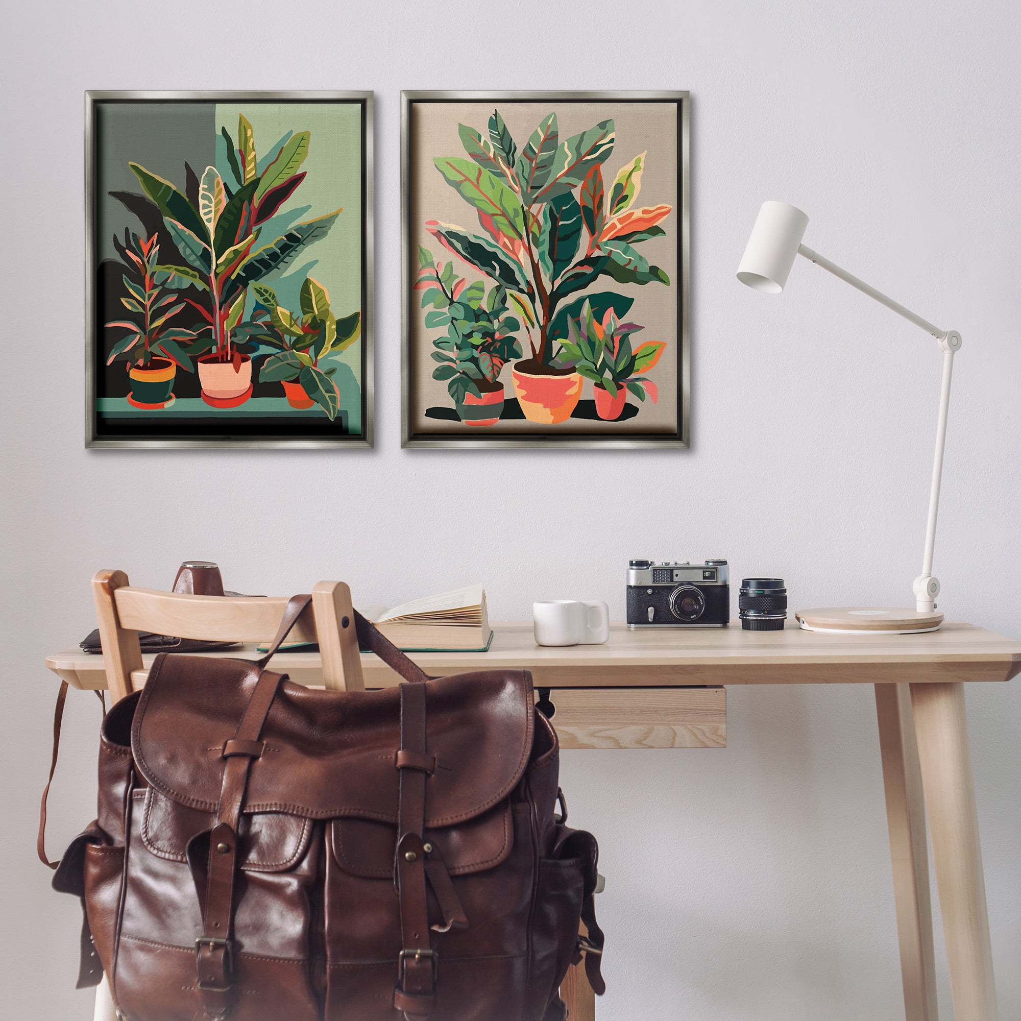 Stupell Industries Various House Plants Botanical & Floral Painting Gray Floater Framed Canvas Art Print Wall Art, 25 x 31, Set of 2