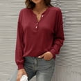thumbnail image 2 of Odeerbi Womens Tops Dressy Casual Blouse Long Sleeve Shirts Trendy V-Neck Solid Button Shirt Blue, 2 of 6