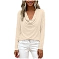 thumbnail image 3 of TaTaai Women's Casual Cowl Neck Shirt Long Sleeve V-Neck Draped Front Solid Color Blouse Flowy Soft Stretchy Lightweight Spring Summer Daily Beach Wear Gift, 3 of 9