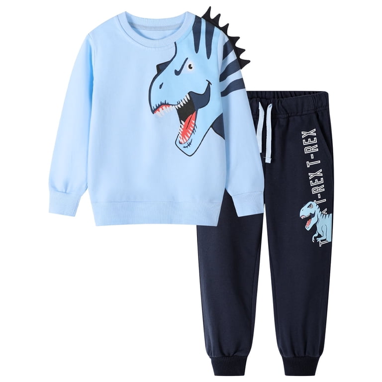HILEELANG Toddler Boys Dinosaur Sweatshirt & Jogger Set photo 5