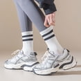 thumbnail image 5 of Xijirk Womens Striped Cuff Mid Calf Socks for Four Season Daily Sports Casual Outfits Soft Rib Knit Trendy Hosiery,White,A, 5 of 6