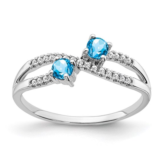 Diamond2Deal 14k White Gold Two-stone Blue Topaz and Diamond Ring for Women Size- 7