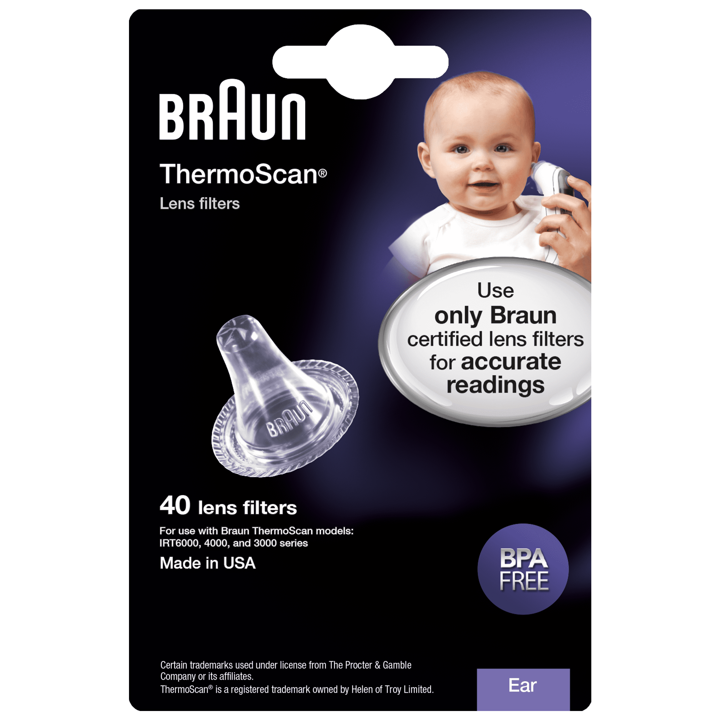 Braun ThermoScan Lens Filters for Ear Thermometer, 40 Count Disposable  Thermometer Covers, Works with Braun ThermoScan Thermometers, LF40US01,  Plastic