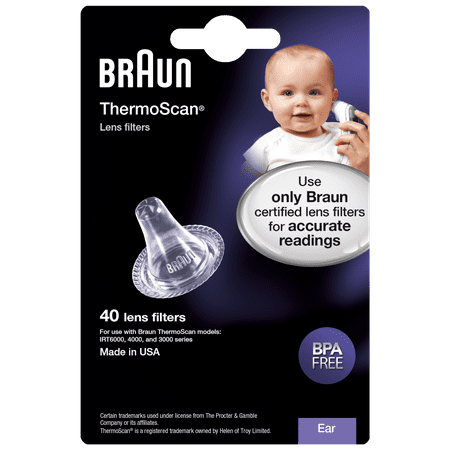 Braun Thermoscan Ear Thermometer Lens Filters, Latex-Free, BPA Free, 40 Pack, Clear, LF40US01